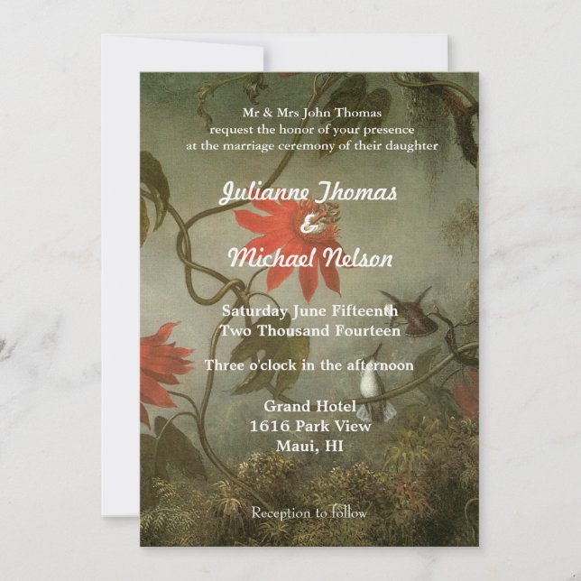 Invitation Mariage Chic Vintage Hummingbirds (Devant)