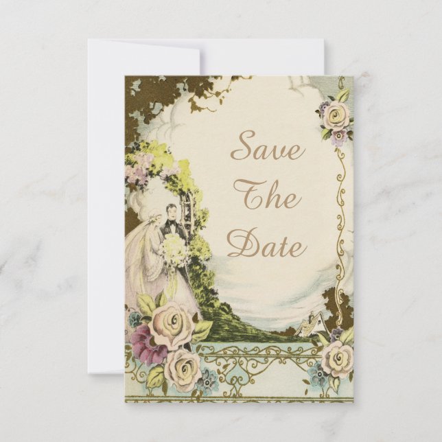 Invitation Mariage Chic Vintage Mariés Envoi Save The Date (Devant)