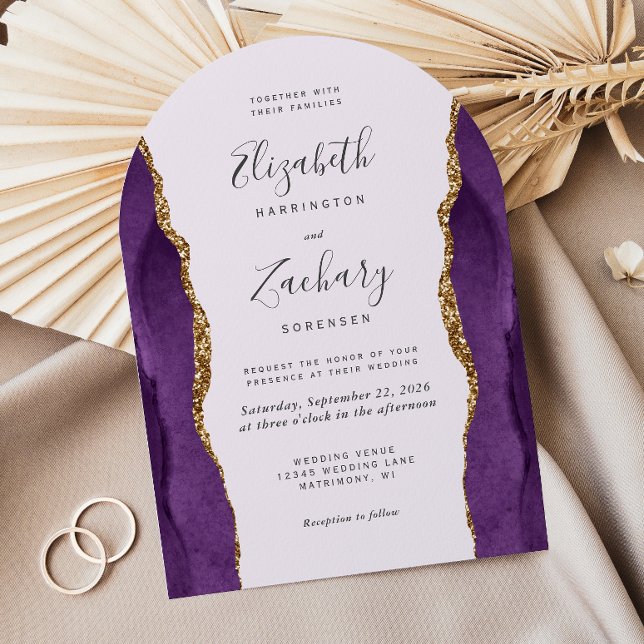 Invitation Mariage Chic Violet Agate Or Lavande (Créateur téléchargé)