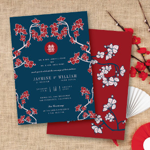 Invitation Mariage chinois à deux fleurs de pêche