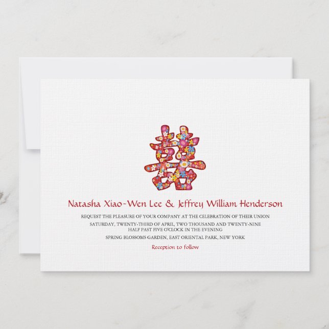 Invitation Mariage chinois aux fleurs de printemps (Dos)