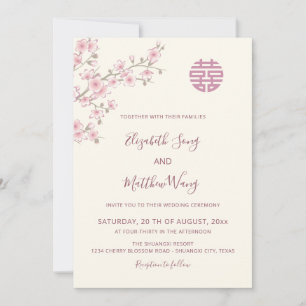 Invitation MARIAGE chinois BILINGUE Blush Cherry Blossom