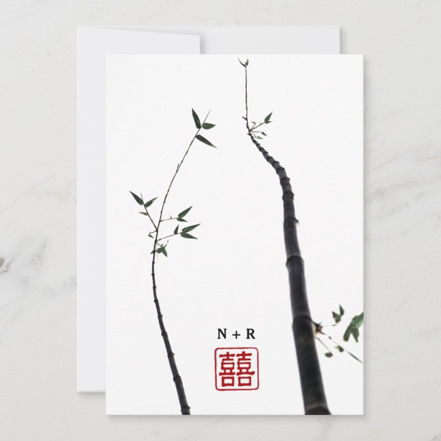 Invitation Mariage chinois d'amour de © de bonheur en bambou (Devant)
