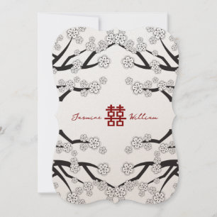 Invitation Mariage chinois double Xi de fleurs de cerisiers b