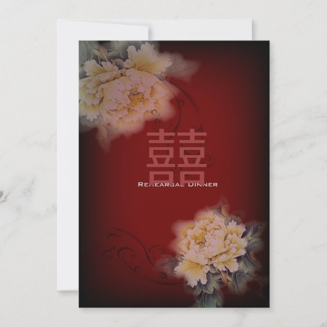 Invitation mariage chinois floral pivoine burgundy vintage (Devant)