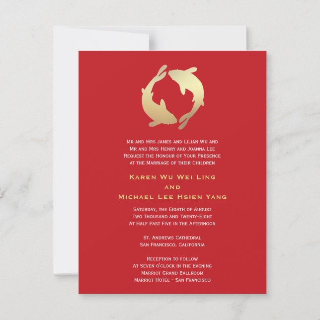 Invitation Mariage chinois Gold Koi (Devant)