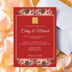 Invitation Mariage chinois moderne rose poitrine rose