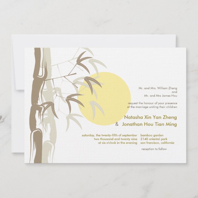 Invitation Mariage Chinois Nature Tropicale Bamboo Zen Lever  (Devant)