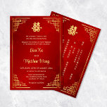 Invitation MARIAGE chinois rouge BILINGUAL Gold Frame<br><div class="desc">Ce faire-part de mariage chinois traditionnel présente un cadre asiatique doré et un double symbole de bonheur artistique doré sur un arrière - plan rouge chatoyant. Avec un texte chinois traditionnel à l'envers.</div>