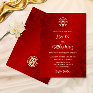 Invitation Mariage chinois rouge moderne simple