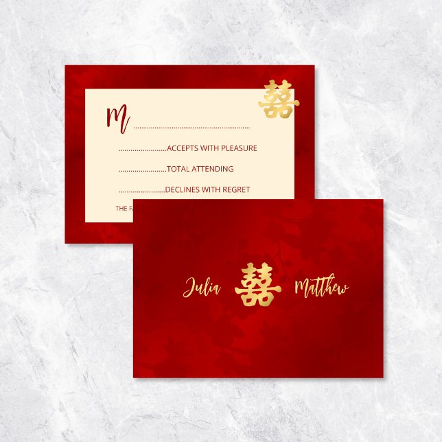 Invitation Mariage Chinois RSVP Moderne Rouge (Créateur téléchargé)