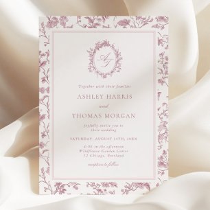 Invitation Mariage Chinoiserie Monogramme Rose Poussiéreuse