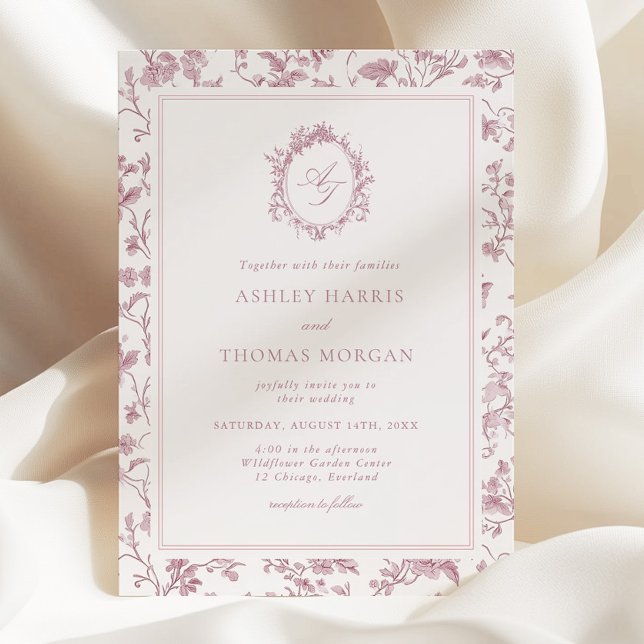Invitation Mariage Chinoiserie Monogramme Rose Poussiéreuse (Créateur téléchargé)