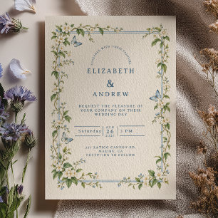 Invitation Mariage Chinoiserie Papillon Bleu