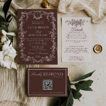 Mariage Chocolat Brun Floral Élégant Ancien Argent