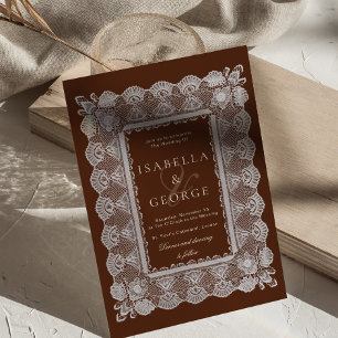 Invitation Mariage Chocolat Brun Vieille Fortune Élégant