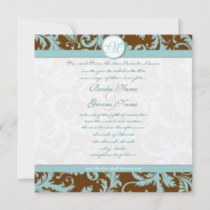 Invitation Mariage Chrétien Aqua Blue Damask sur Marron