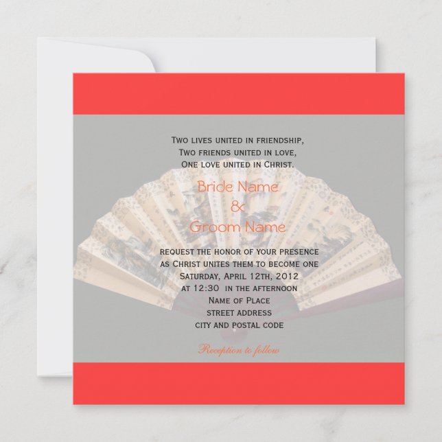 Invitation Mariage chrétien avec éventail chinois en bambou e (Devant)