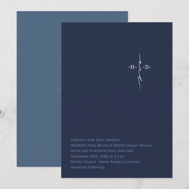 Invitation Mariage Chrétien | Croix des Initiales du Couple | (Devant / Derrière)