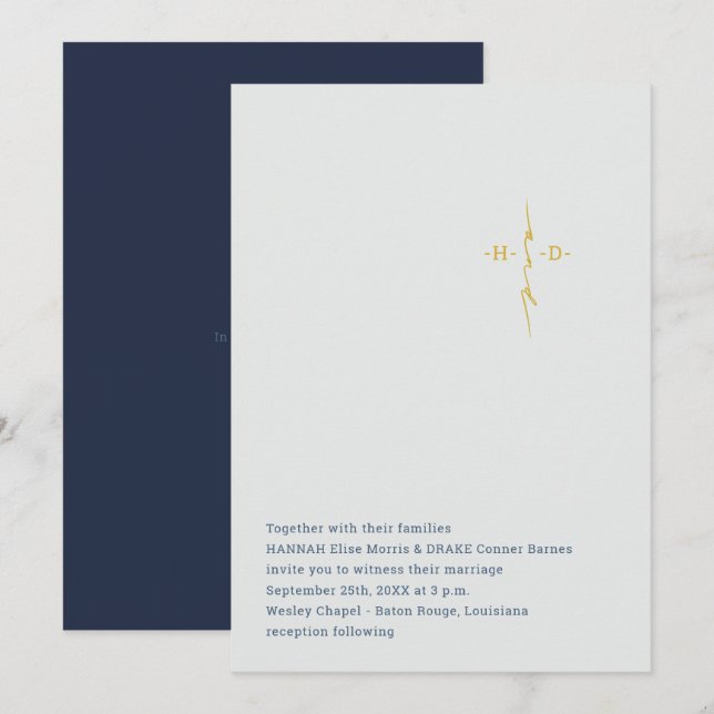 Invitation Mariage Chrétien | Croix des Initiales du Couple e (Devant / Derrière)