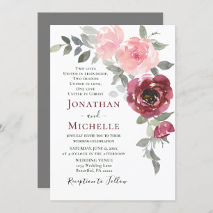 Invitation Mariage chrétien de Bourgogne rose douce