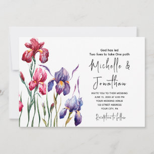 Invitation Mariage chrétien du Jardin d'Iris bleu violet rose