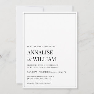 Invitation Mariage chrétien élégant classique noir et blanc