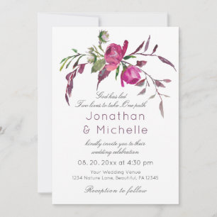 Invitation Mariage Chrétien Élégant Fleurs Roses Violettes