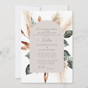 Invitation Mariage chrétien élégant Pampas bronzé géométrique
