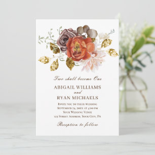 Invitation Mariage Chrétien Floral Orange Blush Or Brûlé