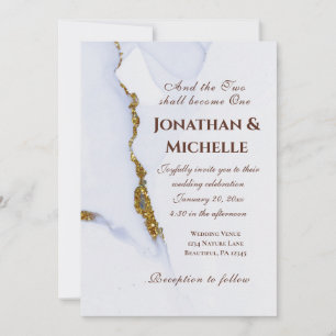Invitation Mariage chrétien moderne Dusty Blue et Gold