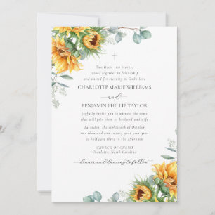 Invitation Mariage chrétien rustique avec tournesols Charlott