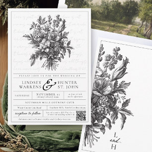 Invitation Mariage chrétien vintage floral noir et blanc