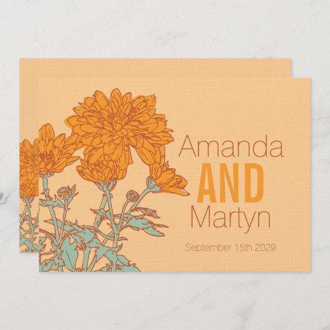 Invitation Mariage chrysanthemum orange mariages de automne i (Devant / Derrière)
