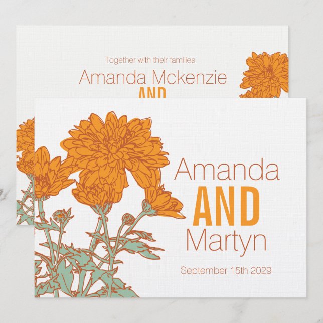 Invitation Mariage chrysanthemum orange mariages de automne i (Devant / Derrière)