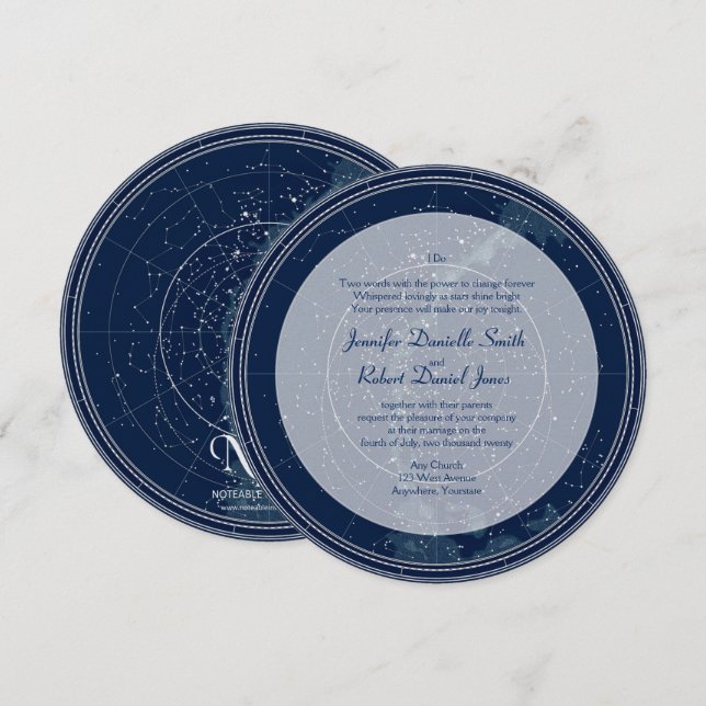 Invitation Mariage ciel de nuit Constellation (Devant / Derrière)