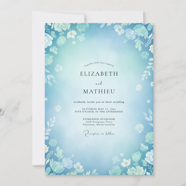 Invitation Mariage Ciel Fleurissant Azur (Devant)