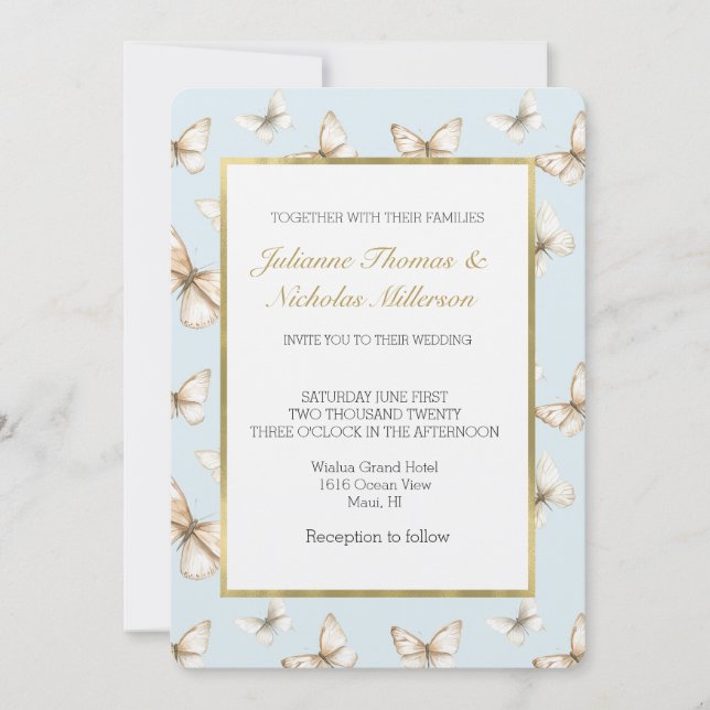 Invitation Mariage Cieux Bleus & Papillons   (Devant)