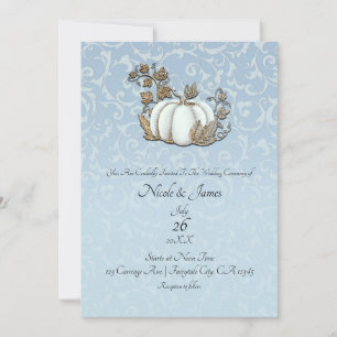 Invitation Mariage Cinderella Citrouille Bleu Gris Or et Blan