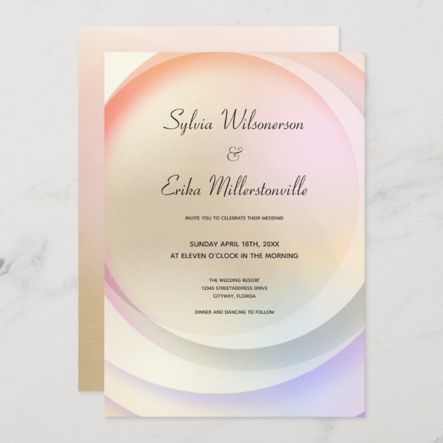 Invitation Mariage circulaire Rainbow Pastel doux (Devant / Derrière)