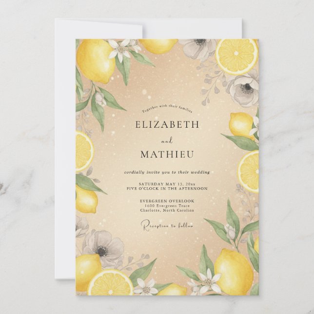 Invitation Mariage Citron Champagne Doux Eucalyptus (Devant)