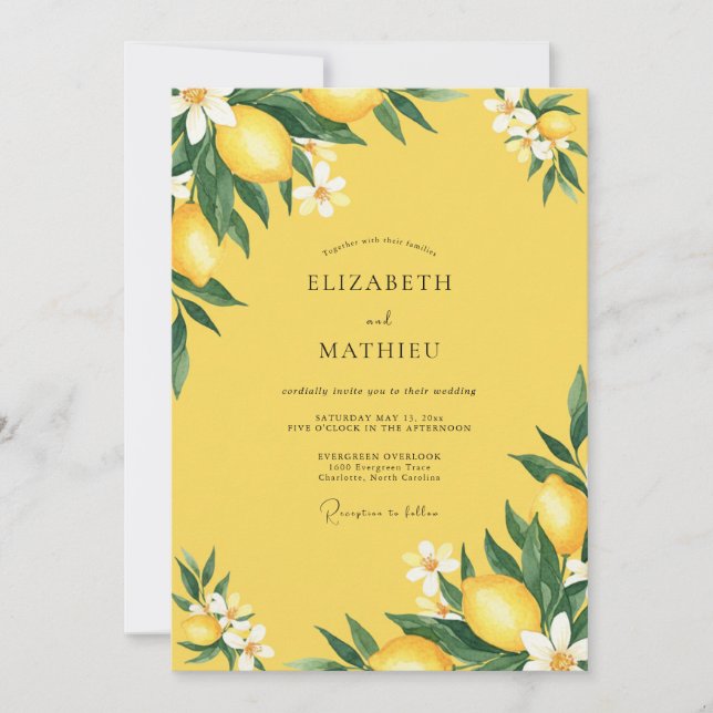 Invitation Mariage Citron Citrus Eucalyptus Lumineux (Devant)