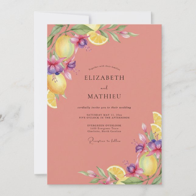 Invitation Mariage Citron Corail Eucalyptus (Devant)
