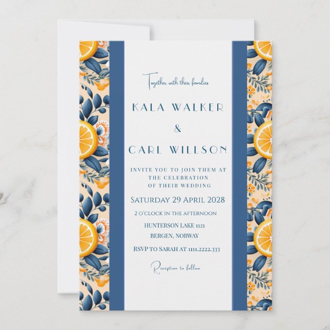 Invitation Mariage Citron Et Rose Poudré Élégant (Devant)