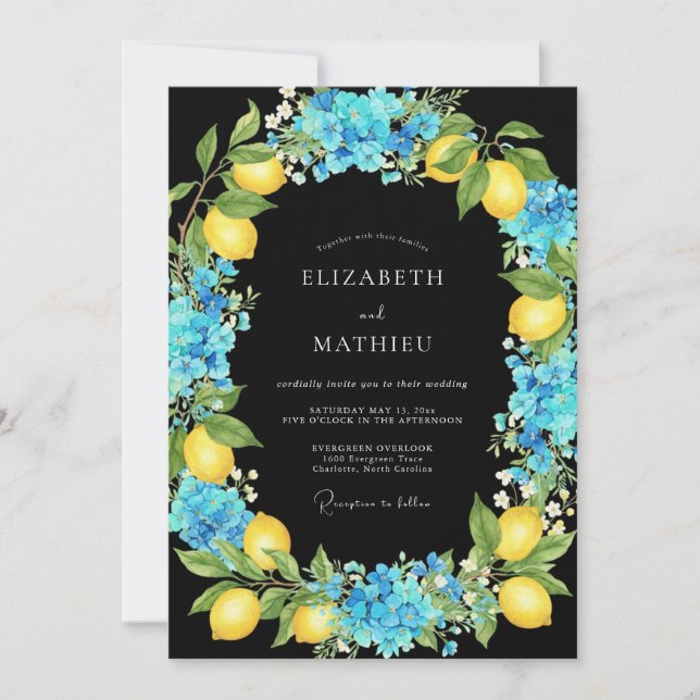 Invitation Mariage Citron Eucalyptus Bleu Azure (Devant)