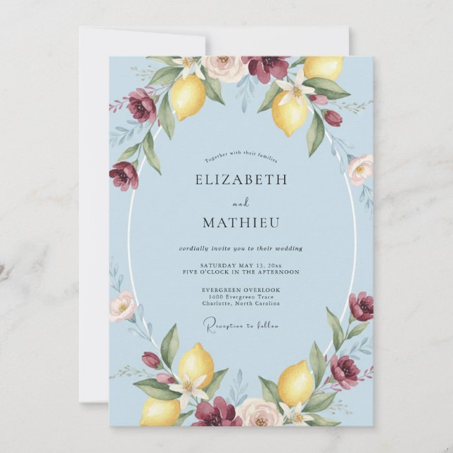 Invitation Mariage Citron Eucalyptus Ciel (Devant)