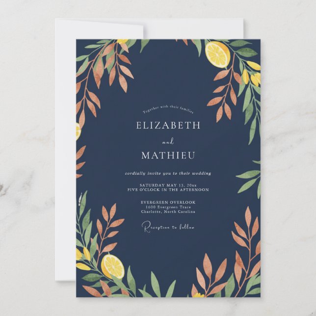 Invitation Mariage Citron Eucalyptus Citron Navy (Devant)