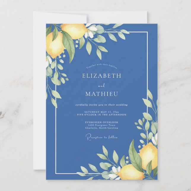 Invitation Mariage Citron Eucalyptus Citrus Céruléen (Devant)