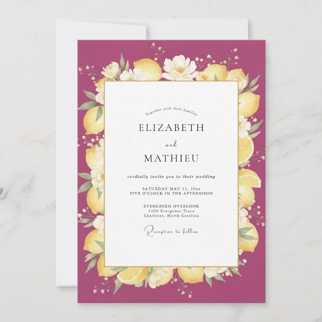 Invitation Mariage Citron Eucalyptus Citrus Magenta (Devant)