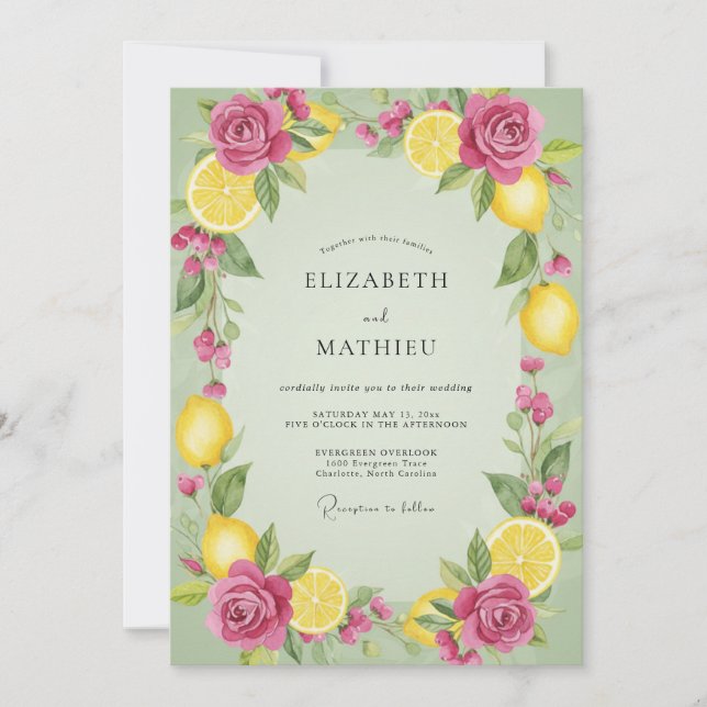 Invitation Mariage Citron Eucalyptus Citrus Rose (Devant)